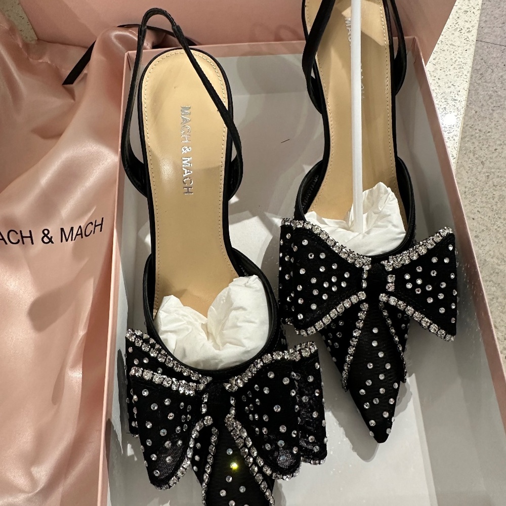 Mach & Mach Le Cadeau 85mm Hotfix Bow Slingback Pumps